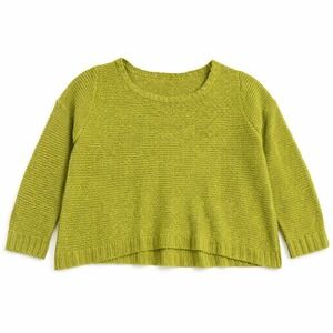Eileen Fisher Large Green Linen Cotton Blend Knit Sweater Pullover Boxy L READ